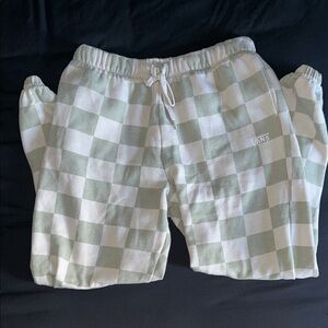 Vans Women’s Sage and Ivory Checkerboard Drawstring Sweatpants